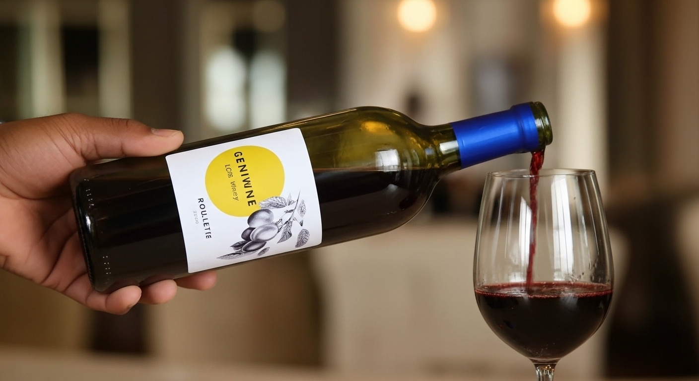 Hand pouring Roulette wine into glass