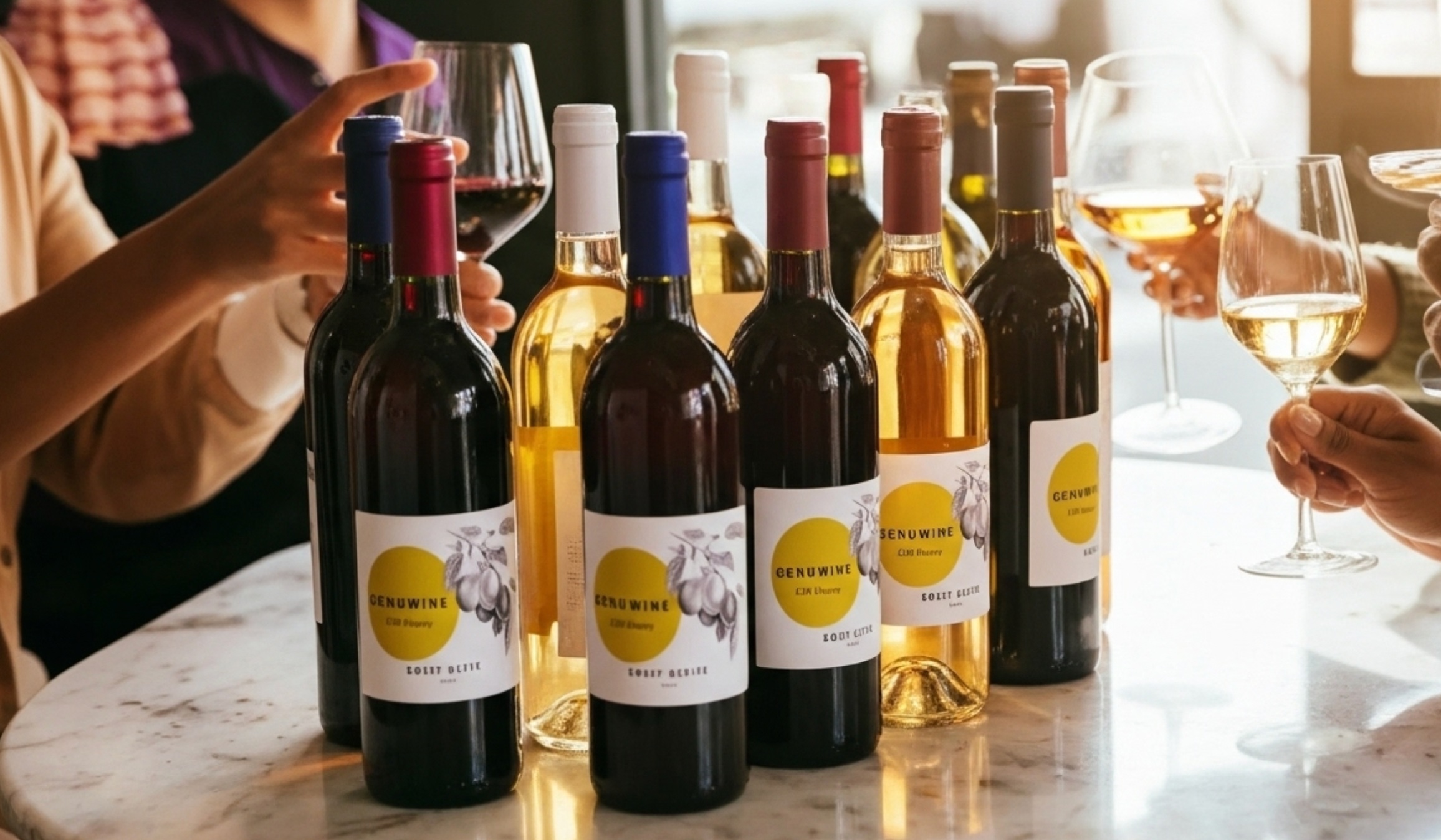 Wine bottles displayed at elegant table setting